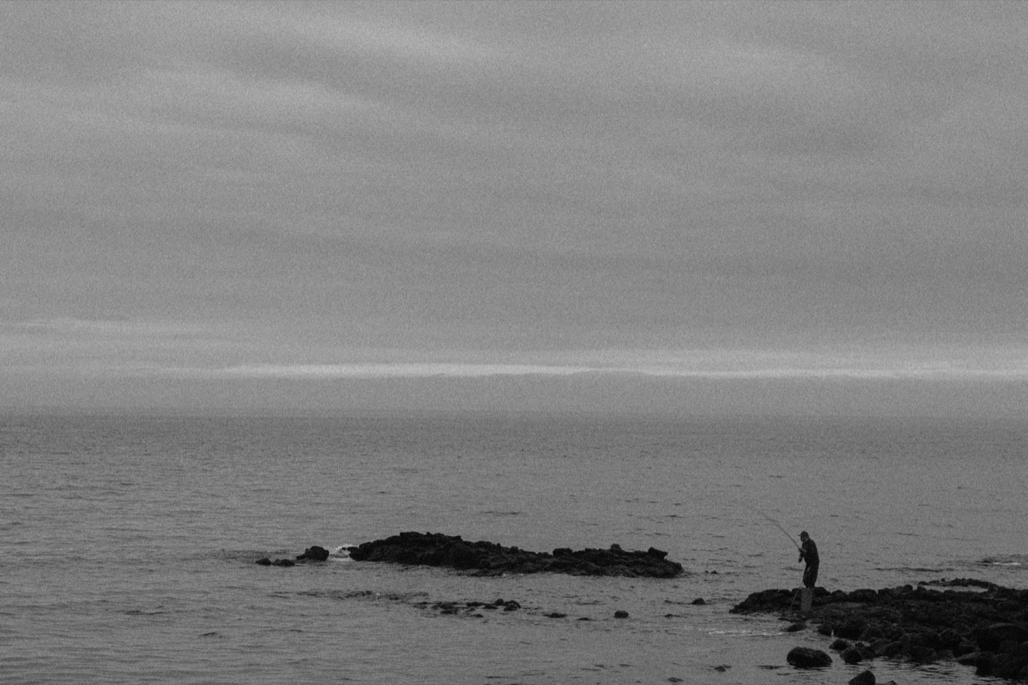 Quiet shoreline scene on film